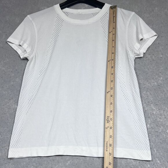 Lululemon Shirt Womens Size 6 White Short Sleeve Crew Neck Perforated Mesh Tee - Picture 9 of 12